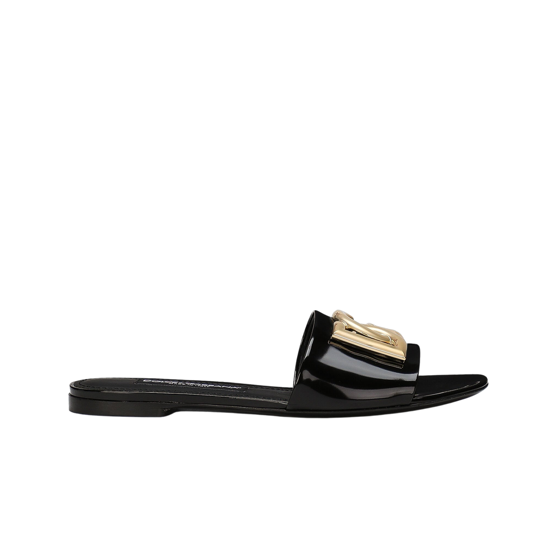 CQ0592A103780999 (W) Dolce & Gabbana Polished Calfskin Slider Sandals Black