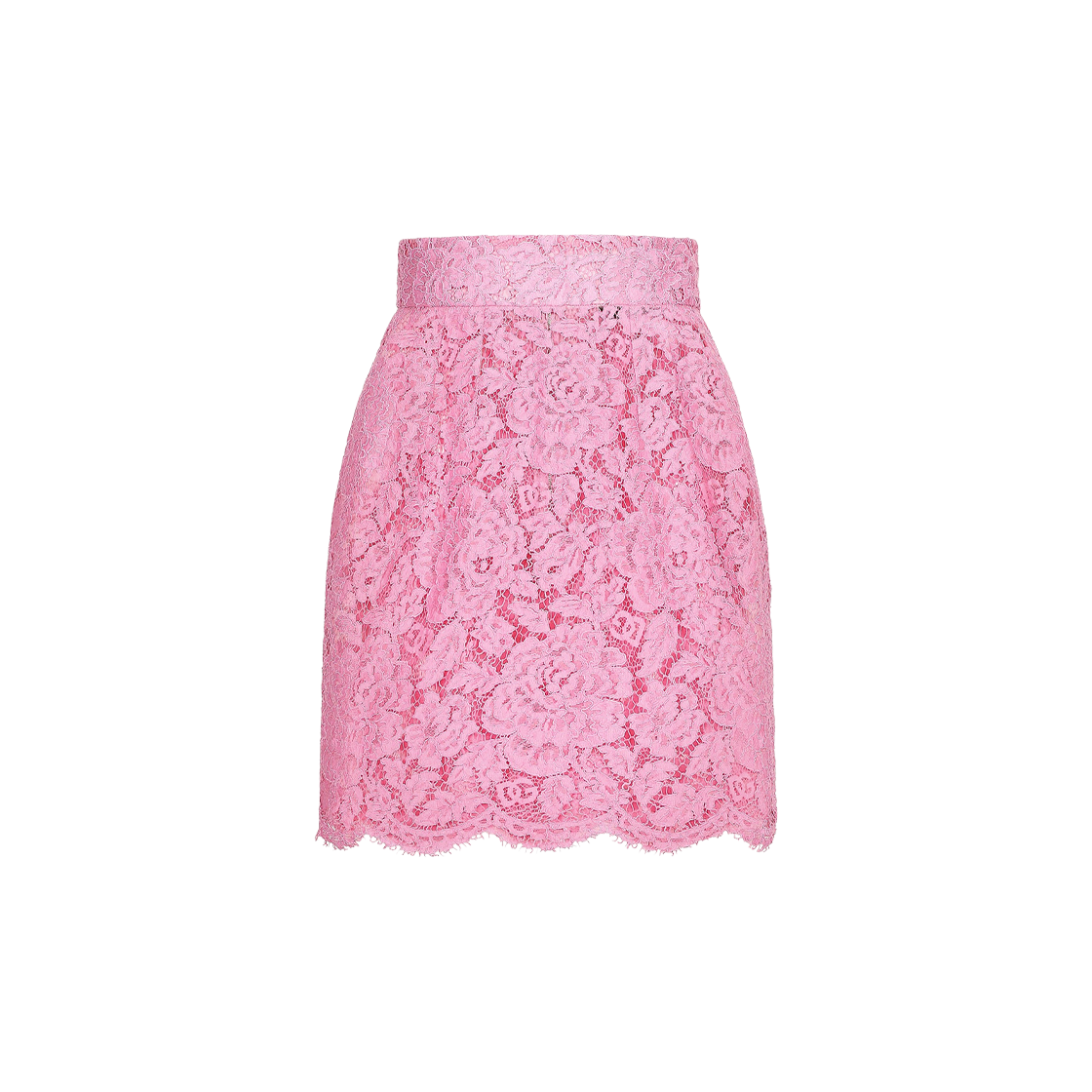 (W) 돌체 앤 가바나 로고 플로럴 코르도네토 레이스 미니 스커트 핑크((W) Dolce & Gabbana Logo Floral Cordonetto Lace Mini Skirt Pink) - 1