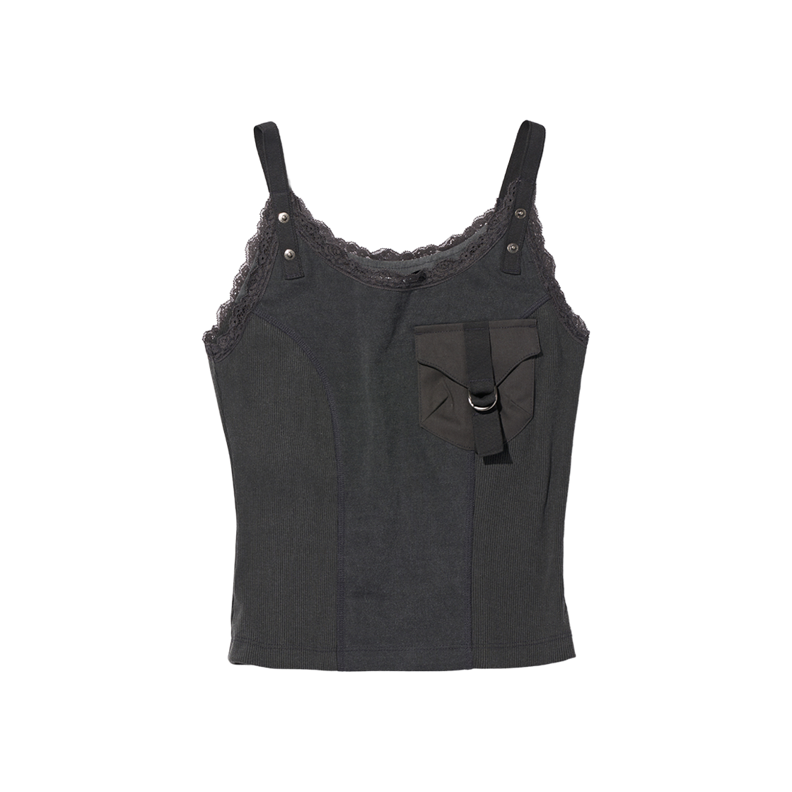 (W) 미스치프 레이스 스트랩 슬리브리스 차콜((W) Mischief Lace Strap Sleeveless Charcoal)