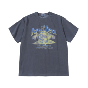 Knitted Pigment Palm Tree Graphic T-Shirt Blue