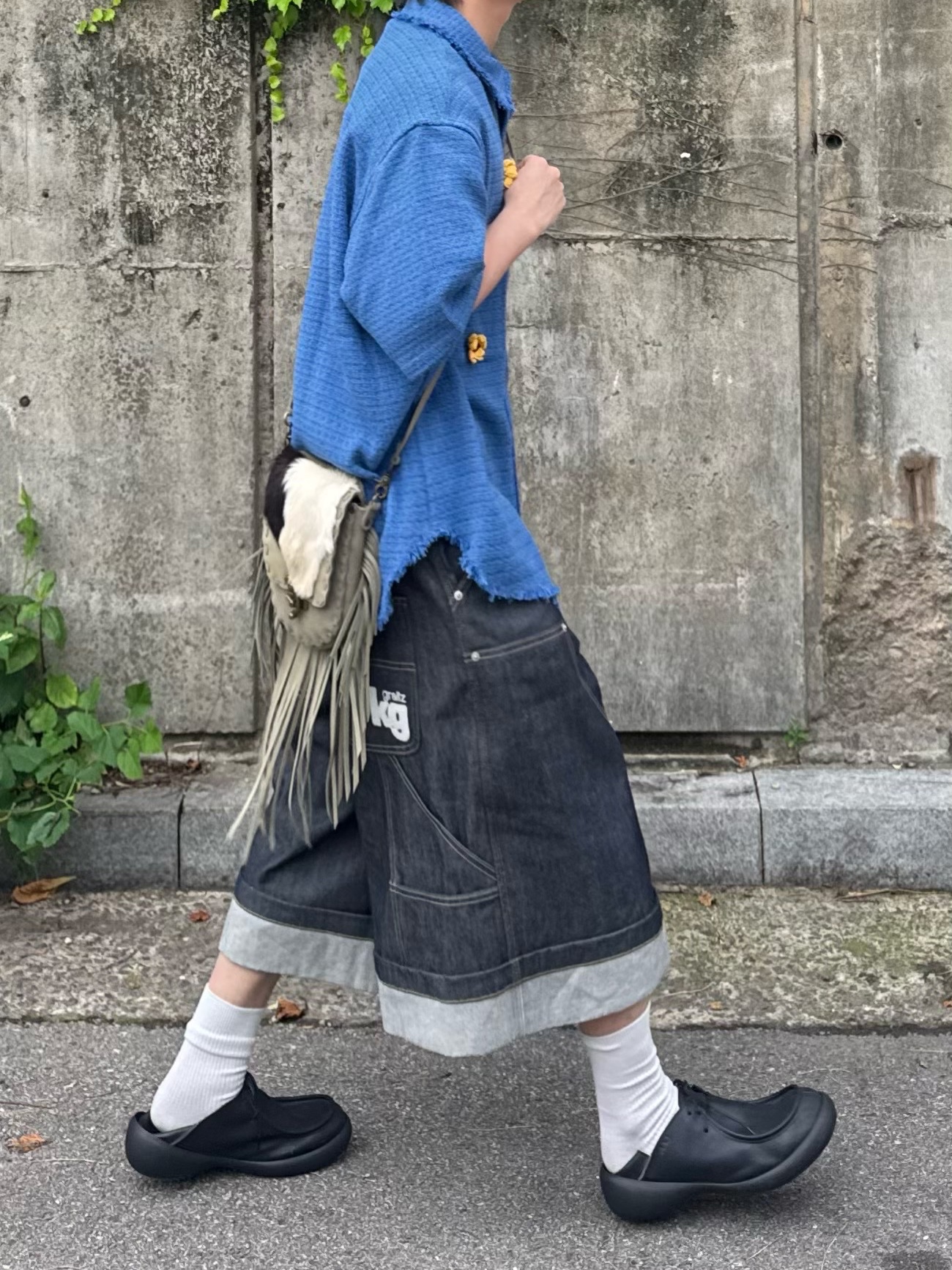 GRAILZ x KOIN SEOUL Carpenter Bermuda Denim Pants Indigo 착용 스타일 - 2