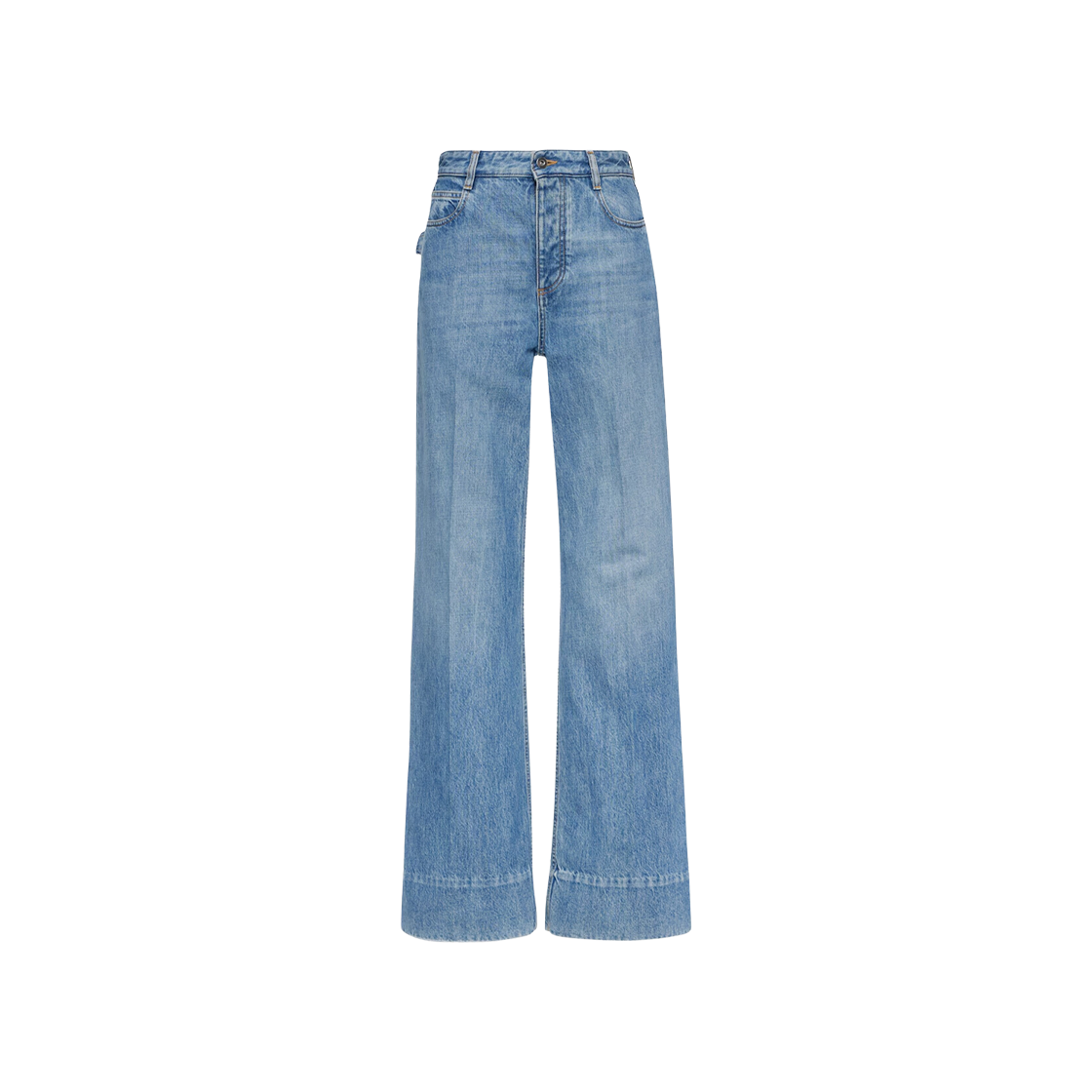 (W) 보테가 베네타 빈티지 인디고 와이드 레그 진 미드 블루((W) Bottega Veneta Vintage Indigo Wide Leg Jeans Mid Blue)
