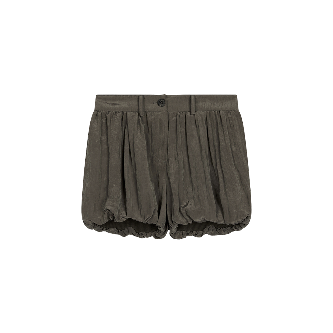 (W) 오픈 Yy 크링클 개더드 쇼츠 브라운((W) Open Yy Crinkled Gathered Shorts Brown)