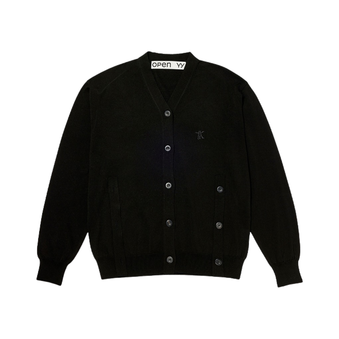 (W) 오픈 Yy 트위스트 플래킷 가디건 블랙((W) Open Yy Twisted Placket Cardigan Black)