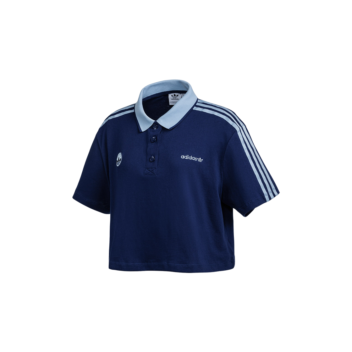 (W) 아디다스 루즈 크롭 폴로 셔츠 다크 블루 - KR 사이즈((W) Adidas Loose Crop Polo Shirt Dark Blue - KR Sizing) - 1