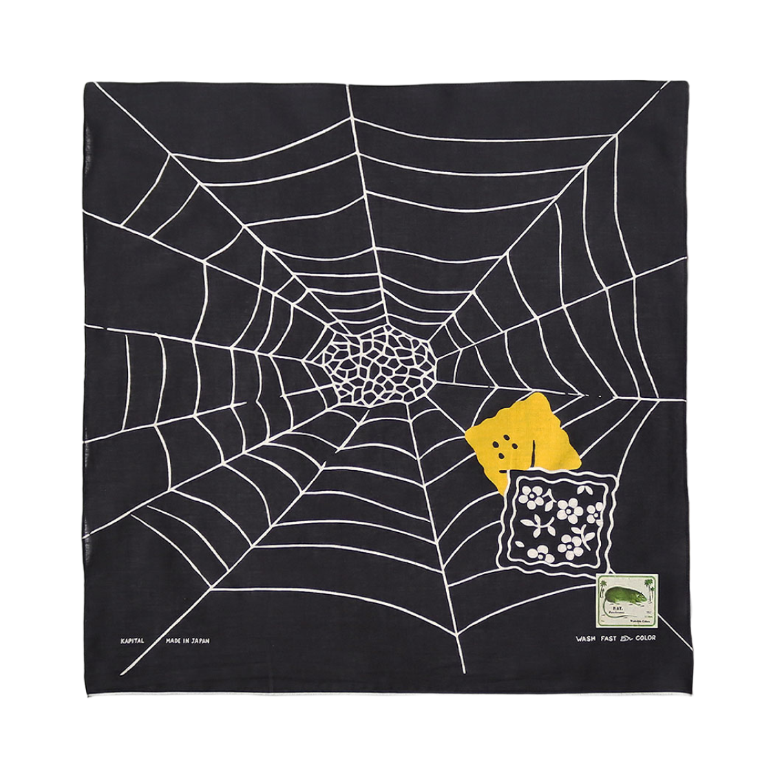 K2504BA529 Kapital Fastcolor Selvedge Bandana Spider Peckish Rainbowy Black