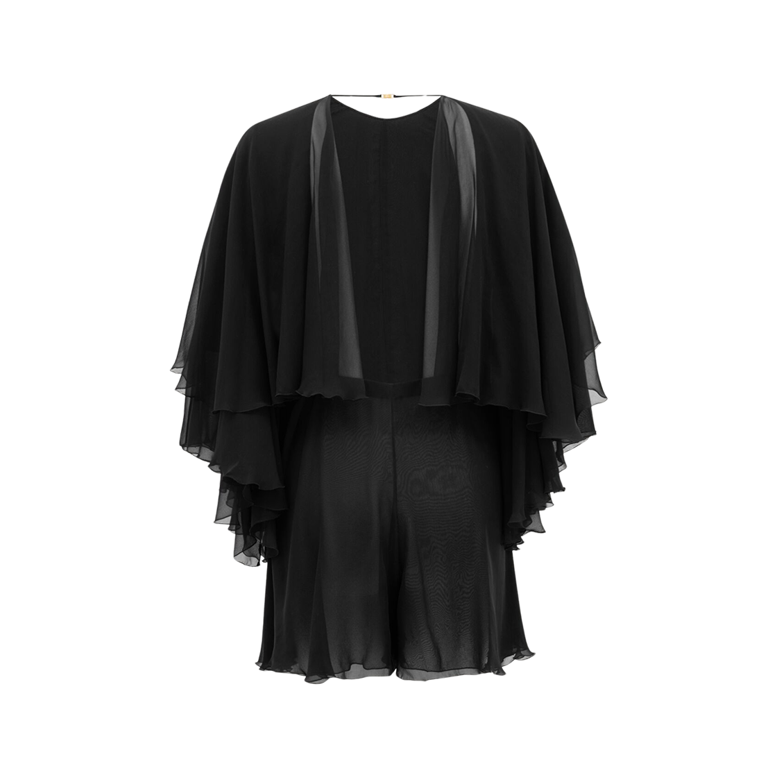 (W) 생로랑 실크 실크 크레이프 모슬린 백리스 롬퍼 느와르((W) Saint Laurent Backless Romper in Silk Crepe Muslin Noir)