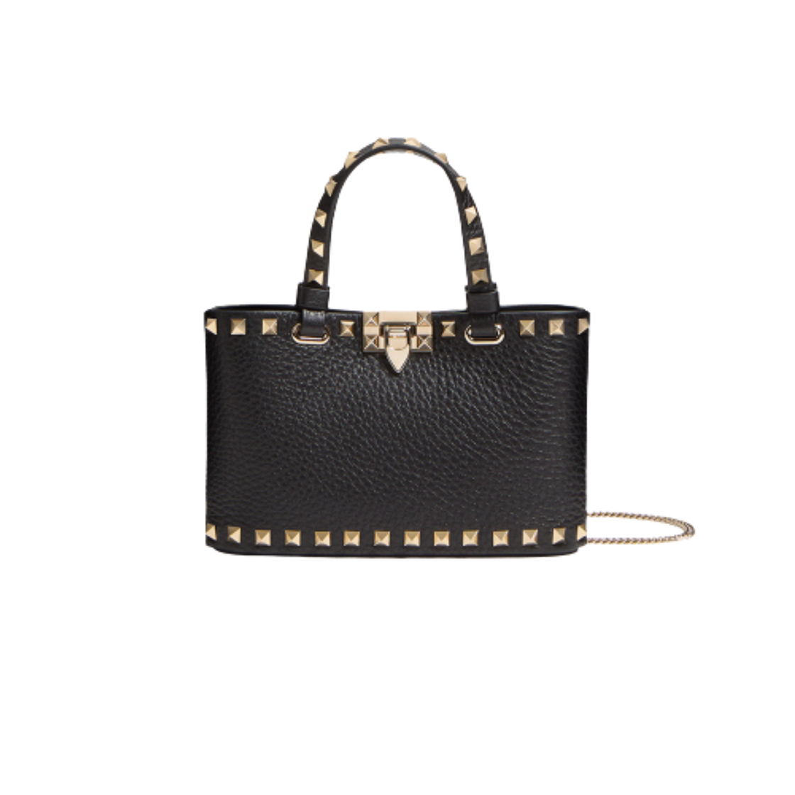 P0AT0VSH0NO Valentino Rockstud Grainy Calfskin Mini Shopper Bag Black