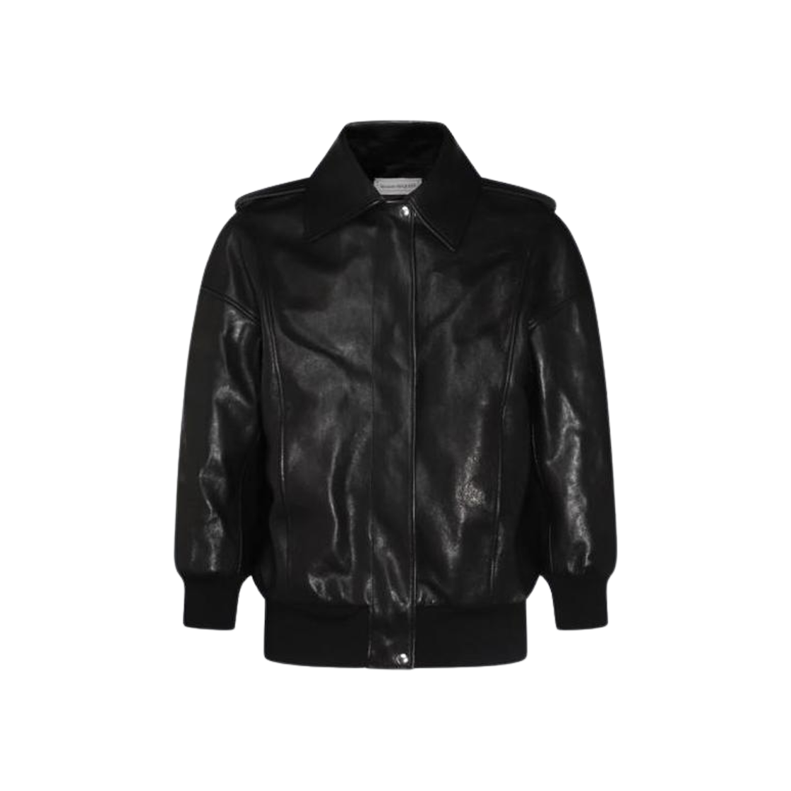 (W) 알렉산더 맥퀸 레더 오버사이즈드 자켓 블랙((W) Alexander McQueen Leather Oversized Jacket Black)