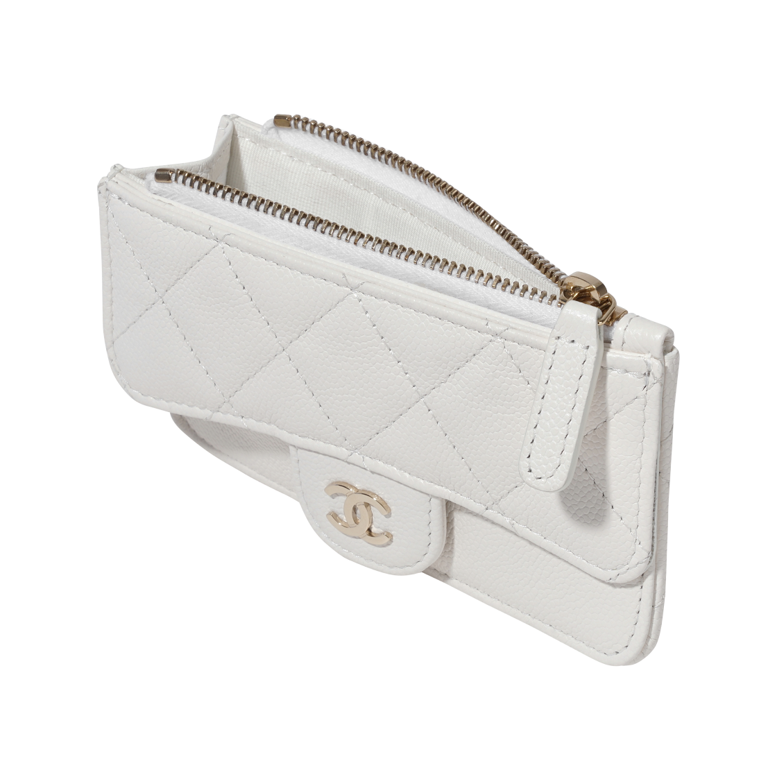 샤넬 클래식 지퍼 카드 홀더 그레인드 샤이니 카프스킨 & 골드 메탈 화이트(Chanel Classic Zipped Card Holder Grained Shiny Calfskin & Gold White) - 3