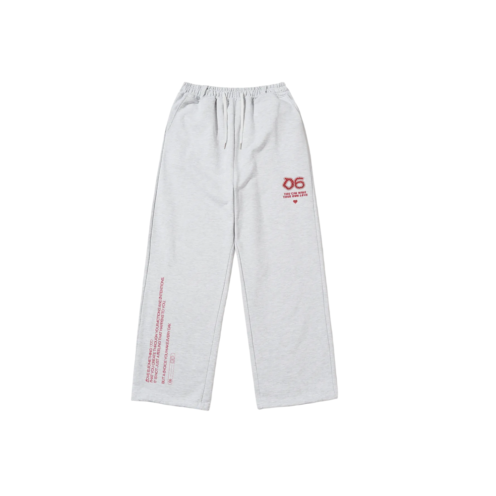 이스케이프프롬 도트 하트 프린트 스웻팬츠 화이트멜란지(Escapefrom Dot Heart Printed Sweat Pants White Melange)