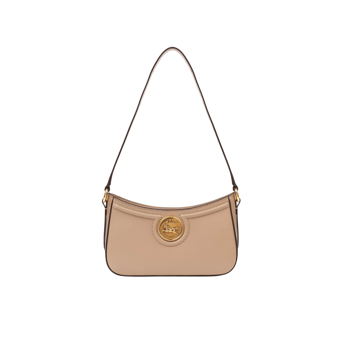 CH25AP989O3720E Chloe Horse Medal Shoulder Bag in Grained Leather Boyish Brown
