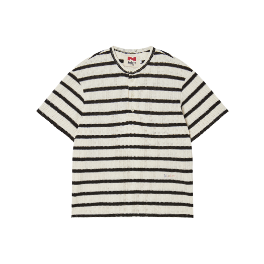NV25SUKT03BK N ARCHIVE Lux Cotton Stripe Henry Neck 1/2 Knit Black