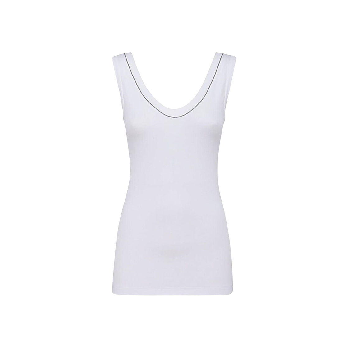 (W) 브루넬로 쿠치넬리 코튼 탱크탑 화이트((W) Brunello Cucinelli Cotton Tank Top White) - 1