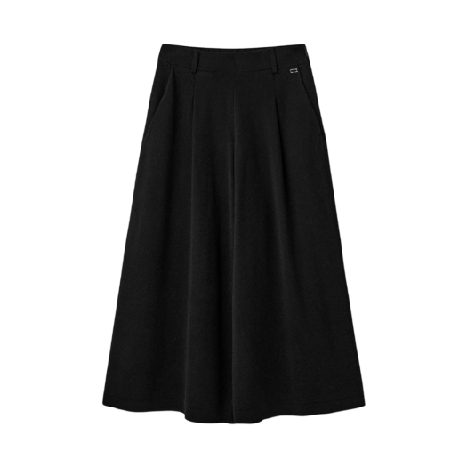 UM251WPT66BK UMARMUNG Elastic Cotton Knitted Culotte Pants_Black
