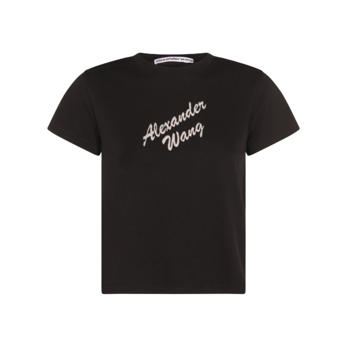(W) 알렉산더 왕 크리스털 핫픽스 코튼 로고 티셔츠 블랙((W) Alexander Wang Crystal Hotfix Cotton Logo T-Shirt Black)