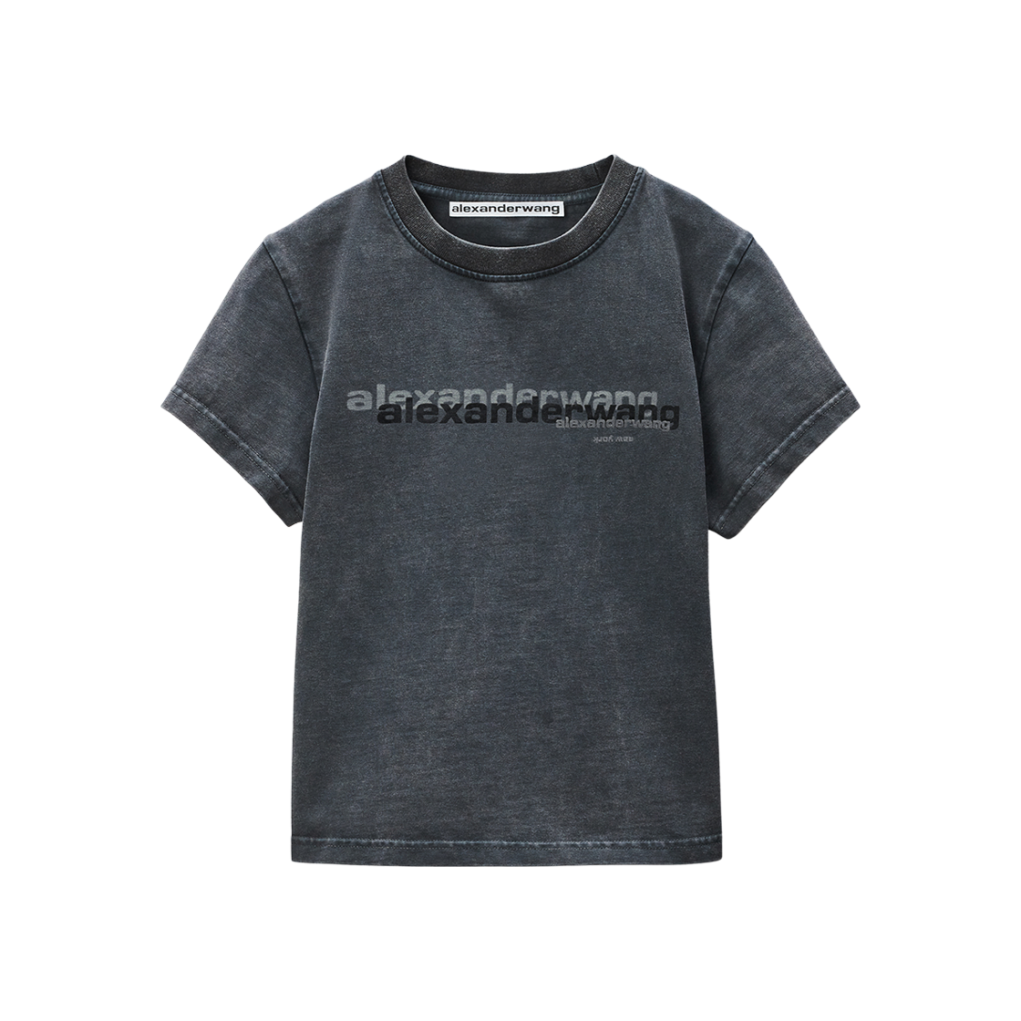 (W) 알렉산더 왕 디스트레스드 로고 슈렁큰 티셔츠 블랙((W) Alexander Wang Distressed Logo Shrunken T-Shirt Black)