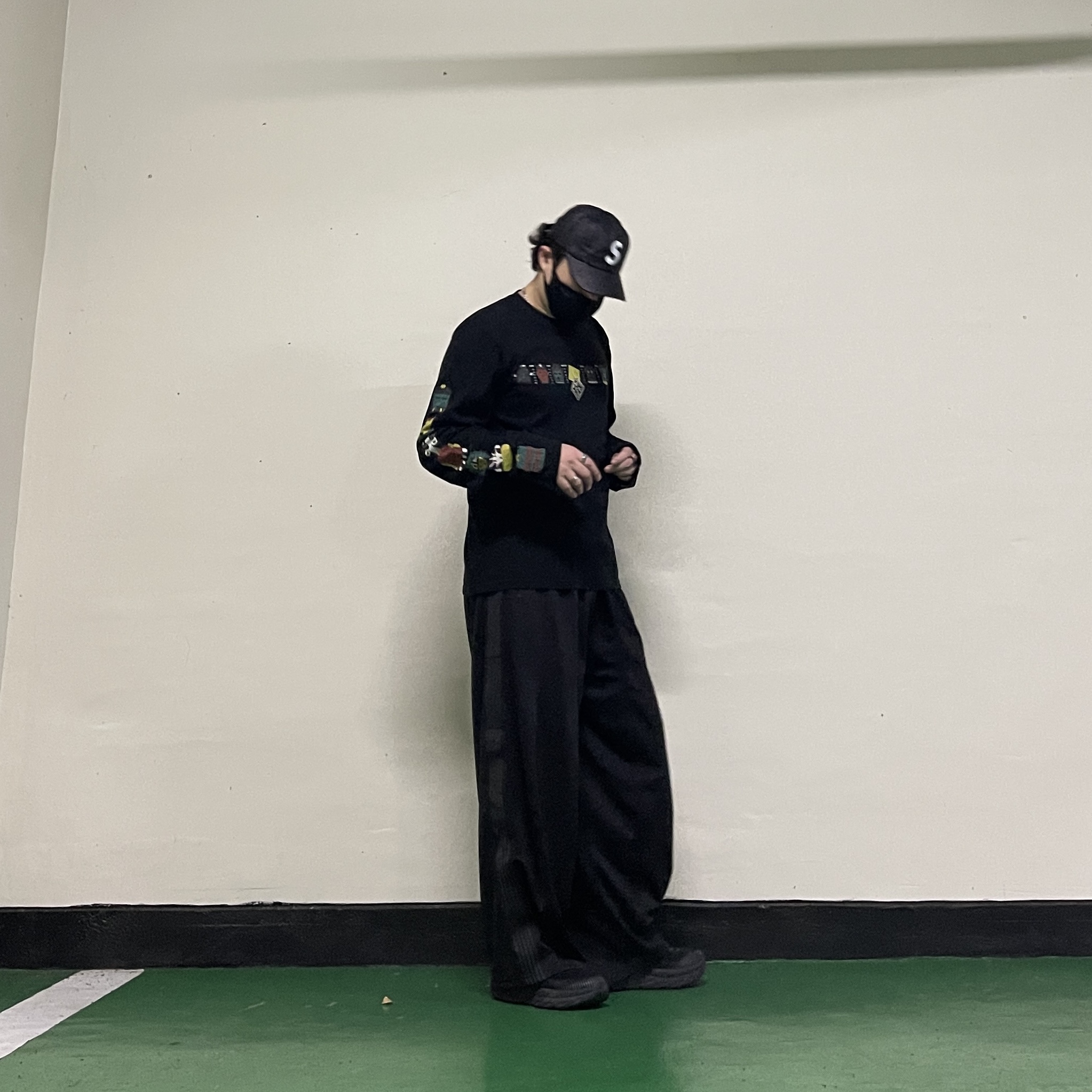 Needles H.D. Track Pants Poly Smooth Black Grey, Kapital 20 Jersey Peckish & Kachina Pt Crew-Long T-Shirt Black 착용 스타일 - 1