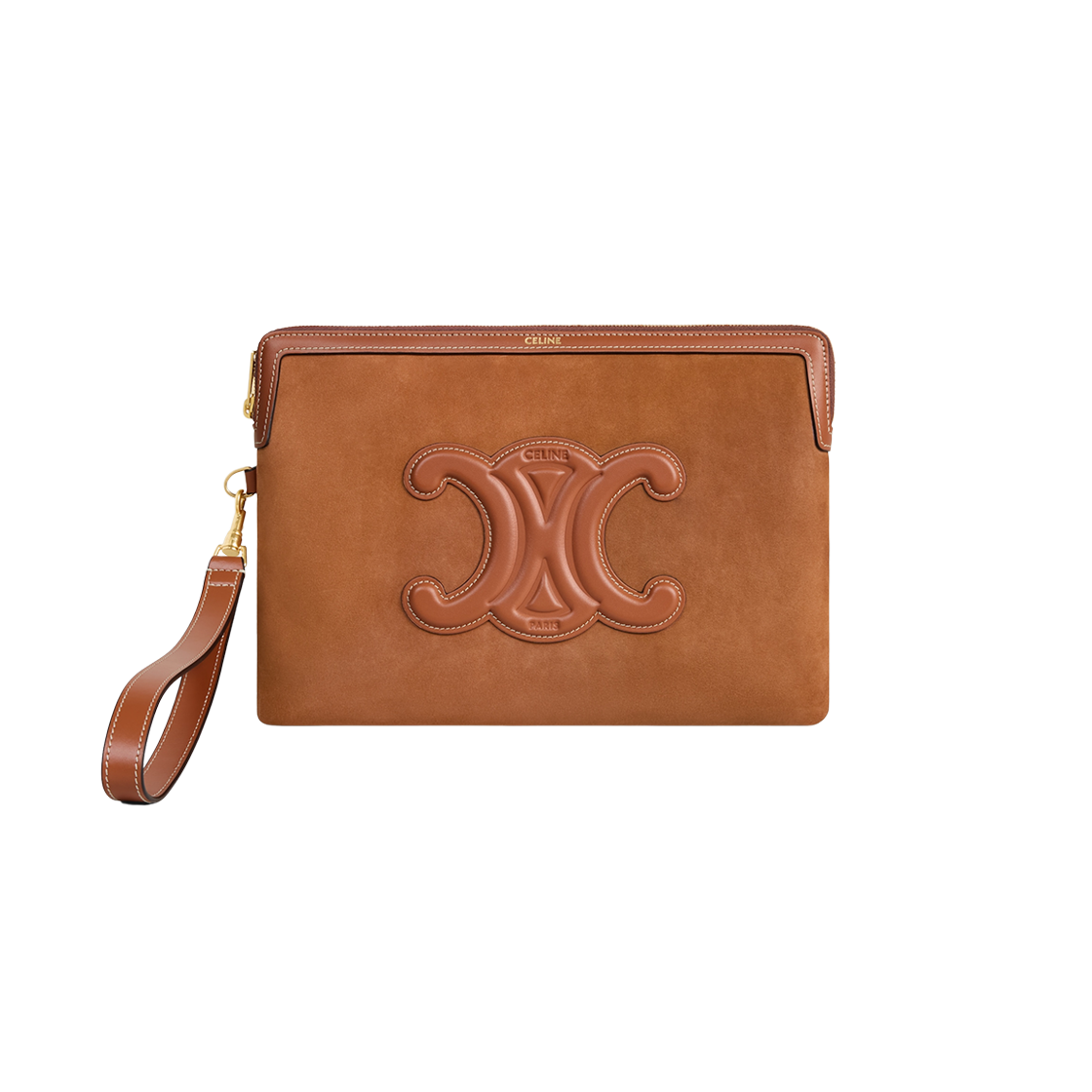 10J503GSG-02CM Celine Small Pouch with Strap Cuir Triomphe in Nubuck Calfskin Camel