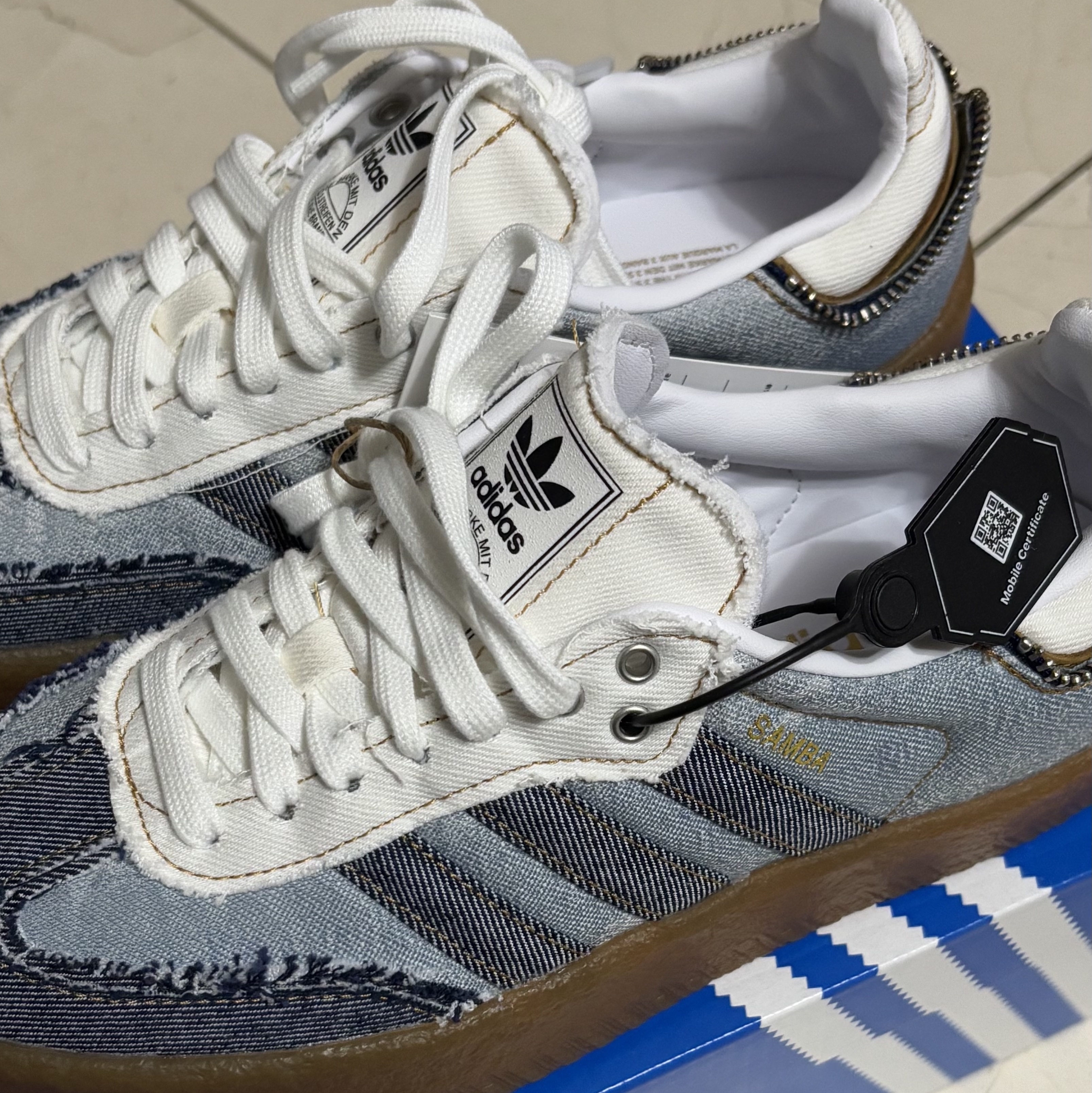 (W) Adidas x Atmos Sambae Stacked Denim Cloud White Mesa 착용 스타일 - 1