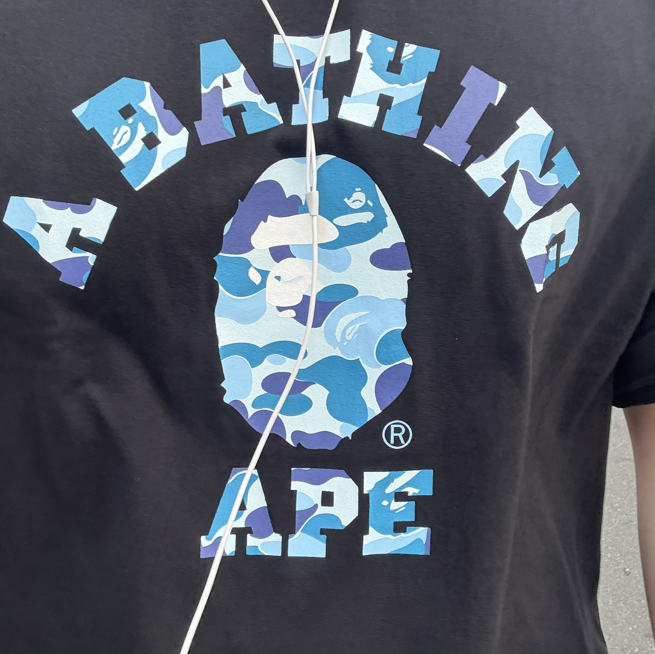 BAPE ABC Camo College T-Shirt Black Blue 착용 스타일