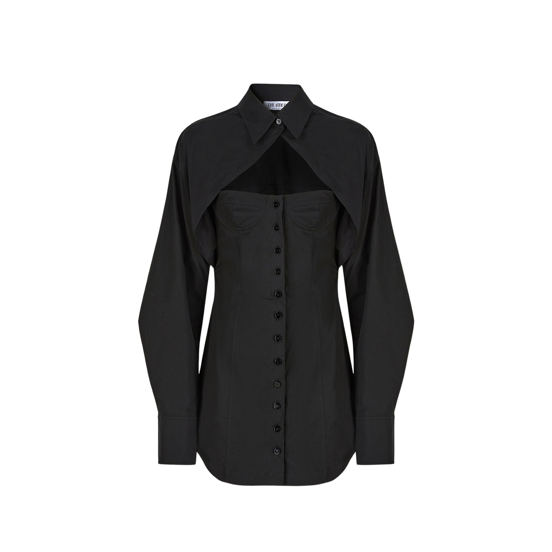 (W) 디 아티코 미니 셔츠 드레스 블랙((W) The Attico Mini Shirt Dress Black)