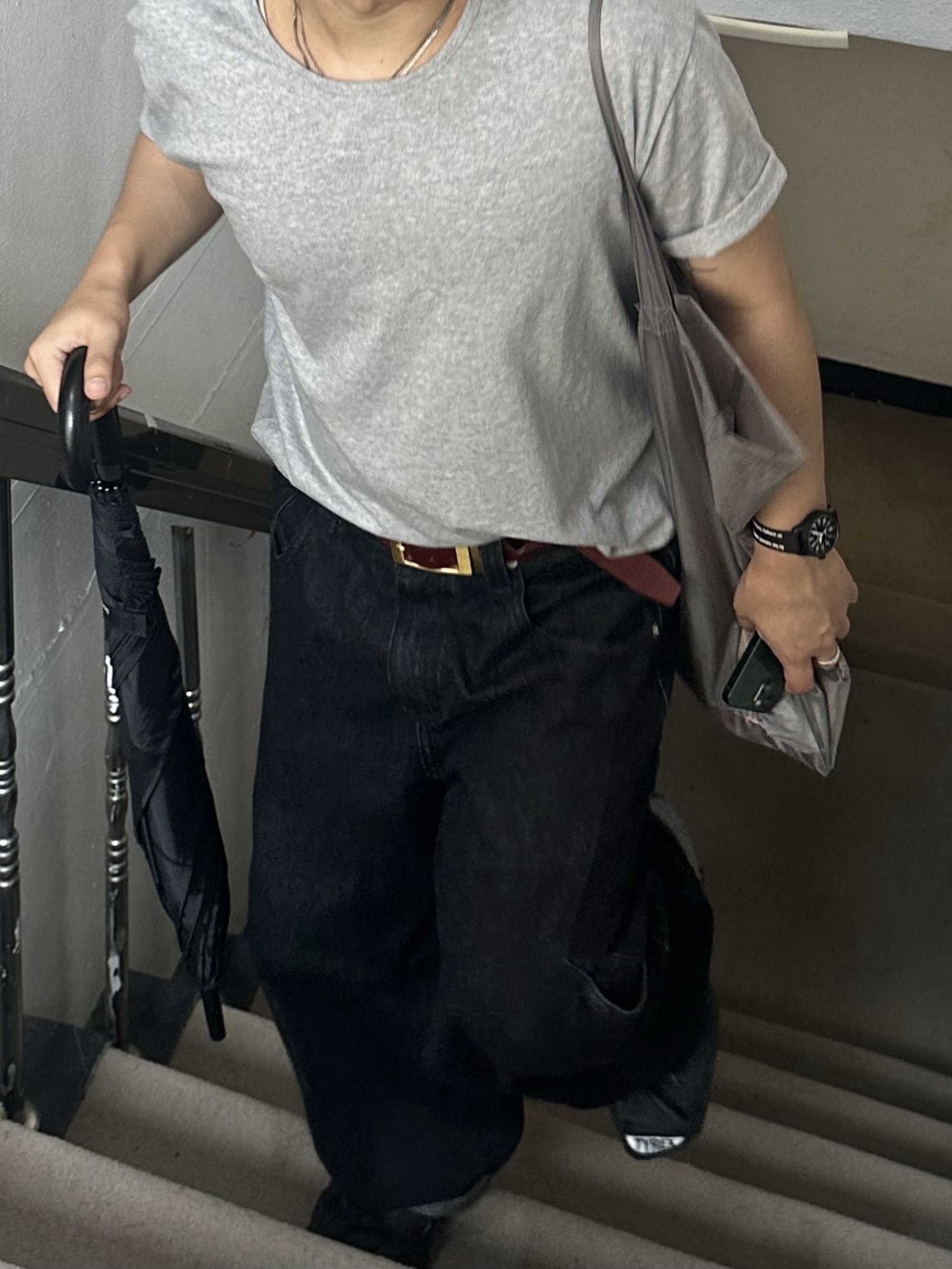 noun Side Line Cargo Denim Pants Black, noun Oil Pull up Leather Belt 착용 스타일 - 2