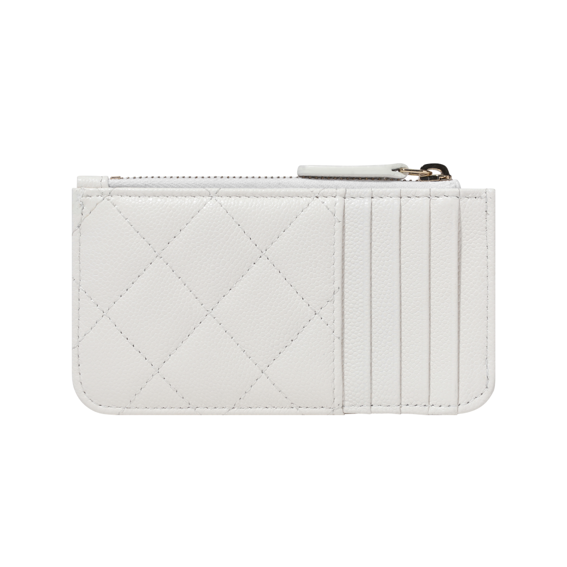 샤넬 클래식 지퍼 카드 홀더 그레인드 샤이니 카프스킨 & 골드 메탈 화이트(Chanel Classic Zipped Card Holder Grained Shiny Calfskin & Gold White) - 2