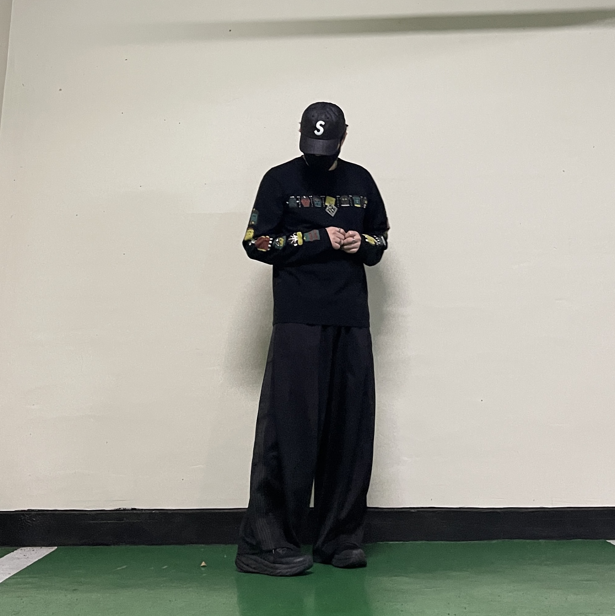 Needles H.D. Track Pants Poly Smooth Black Grey, Kapital 20 Jersey Peckish & Kachina Pt Crew-Long T-Shirt Black 착용 스타일 - 3