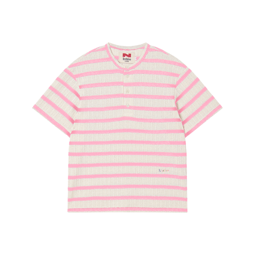 NV25SUKT03PI N ARCHIVE Lux Cotton Stripe Henry Neck 1/2 Knit Pink