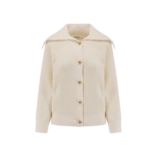 829580V59X09071 (W) Bottega Veneta Cotton Rib Cardigan Chalk
