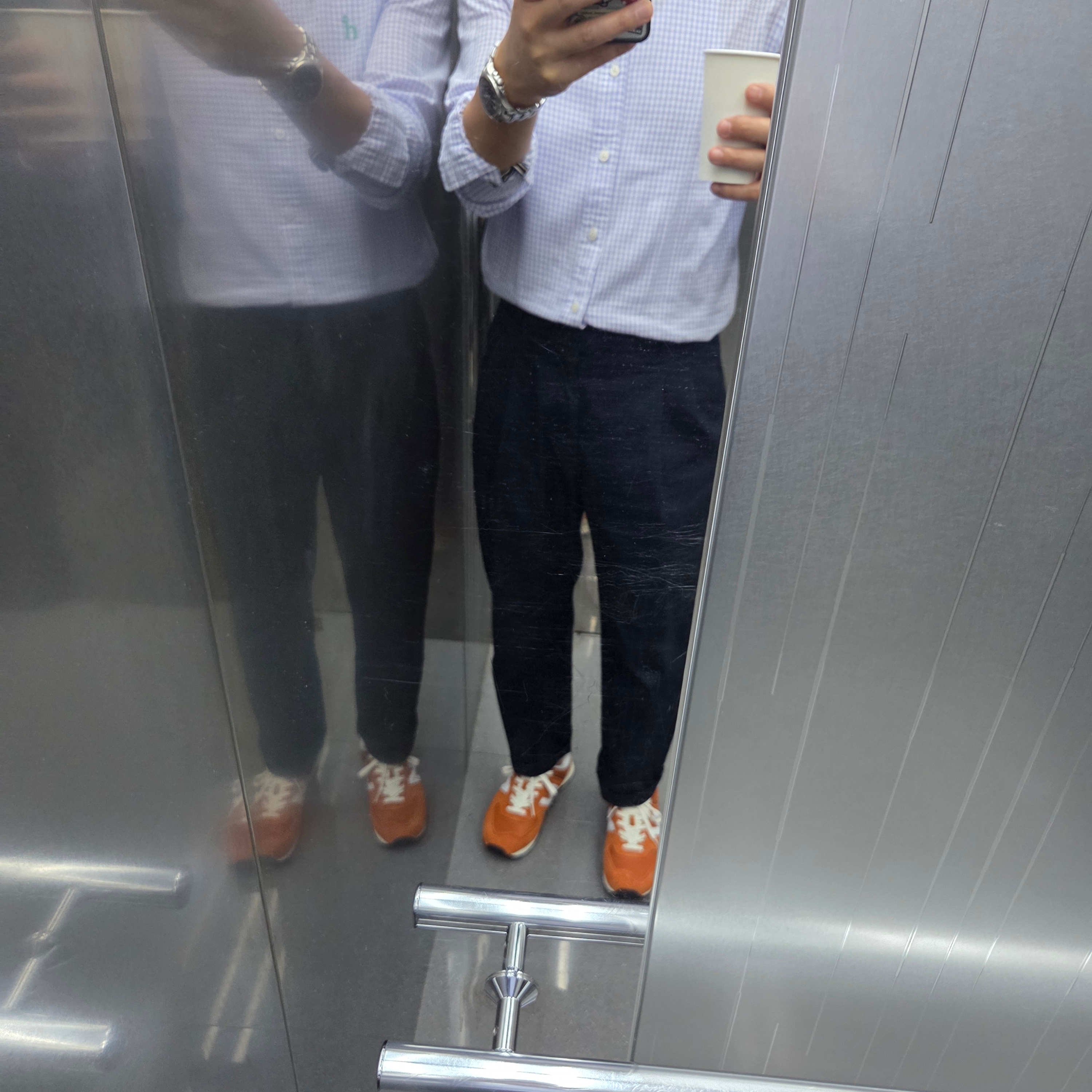 New Balance 574 Heritage Orange Burst White 착용 스타일 - 2