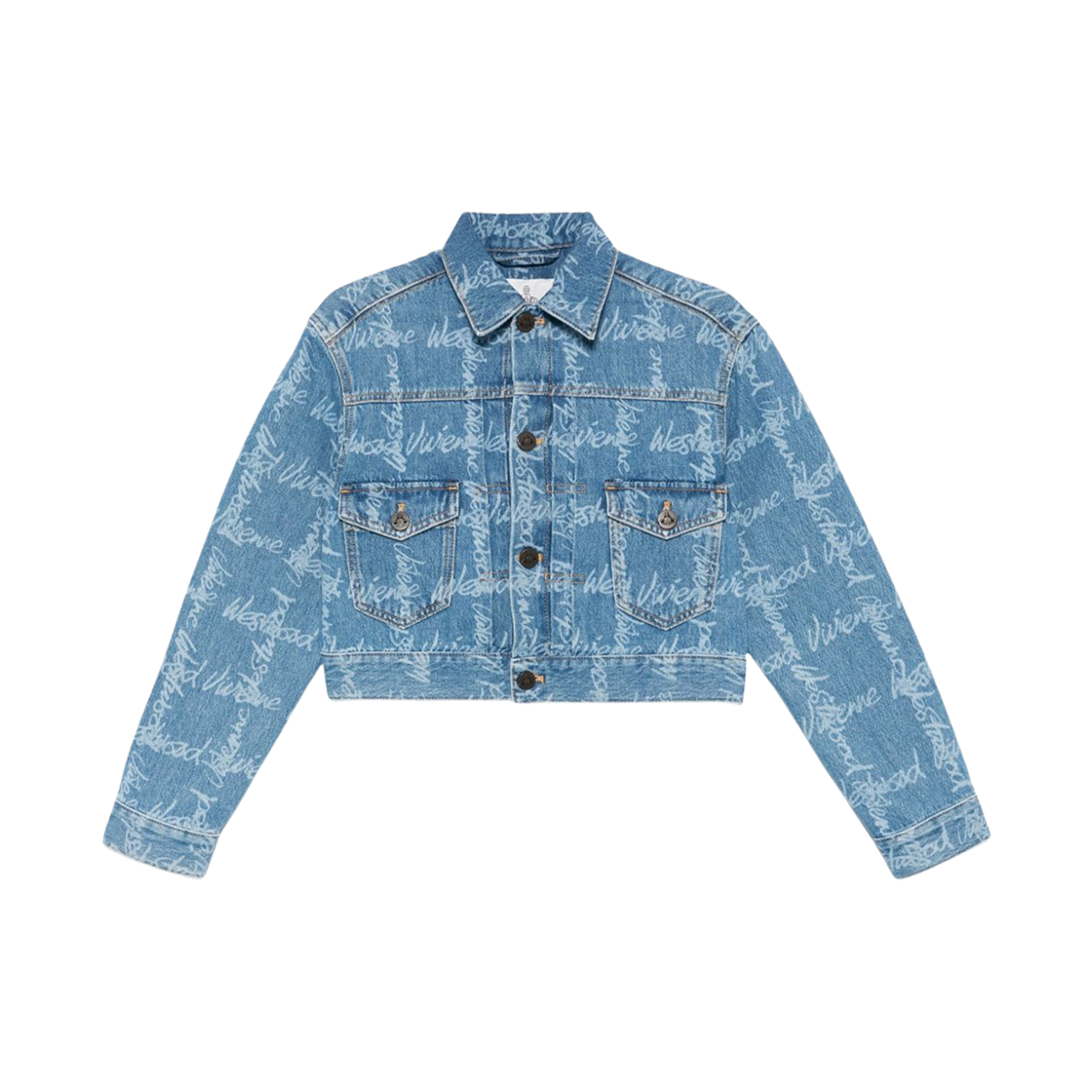 19010018-W014I-K306 (W) Vivienne Westwood Marlene Cropped Denim Jacket Blue