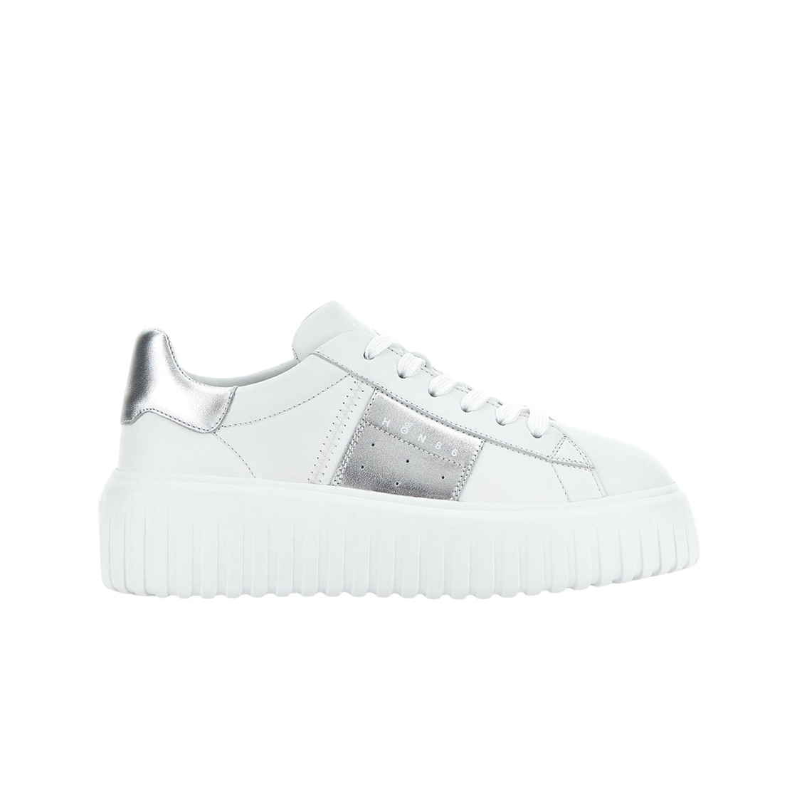 (W) 호간 스트라이프 스니커즈 화이트 실버((W) Hogan Striped Sneakers White Silver) - 1