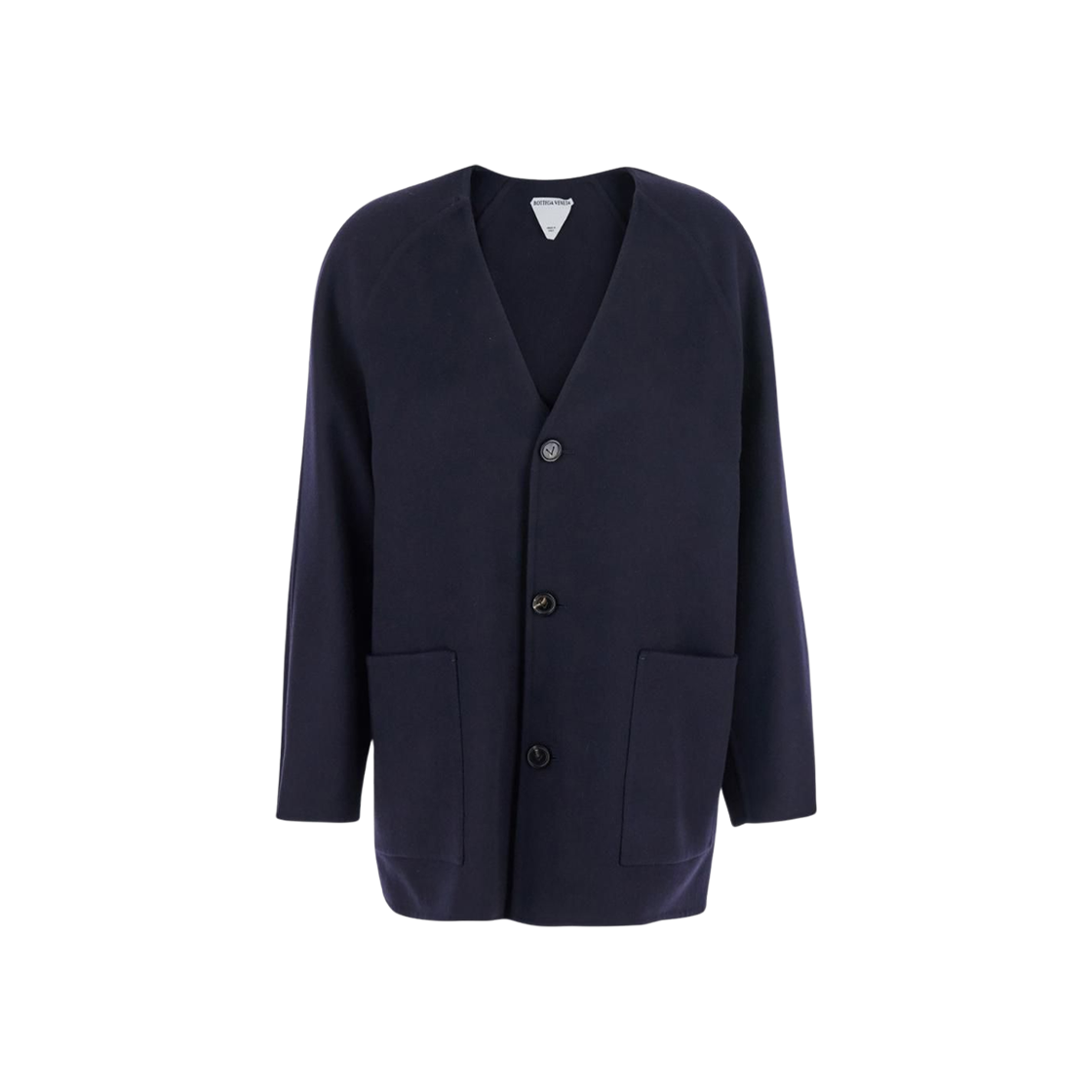 836337V3OO04121 (W) Bottega Veneta Light Double Wool Cashmere Collarless Coat Navy