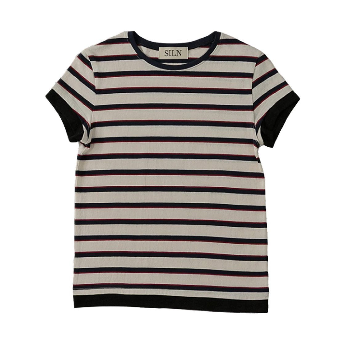 실른 더블 업 스트라이프 레이어드 티셔츠 아이보리(SLIN Double Up Striped Layered T-Shirts Ivory)