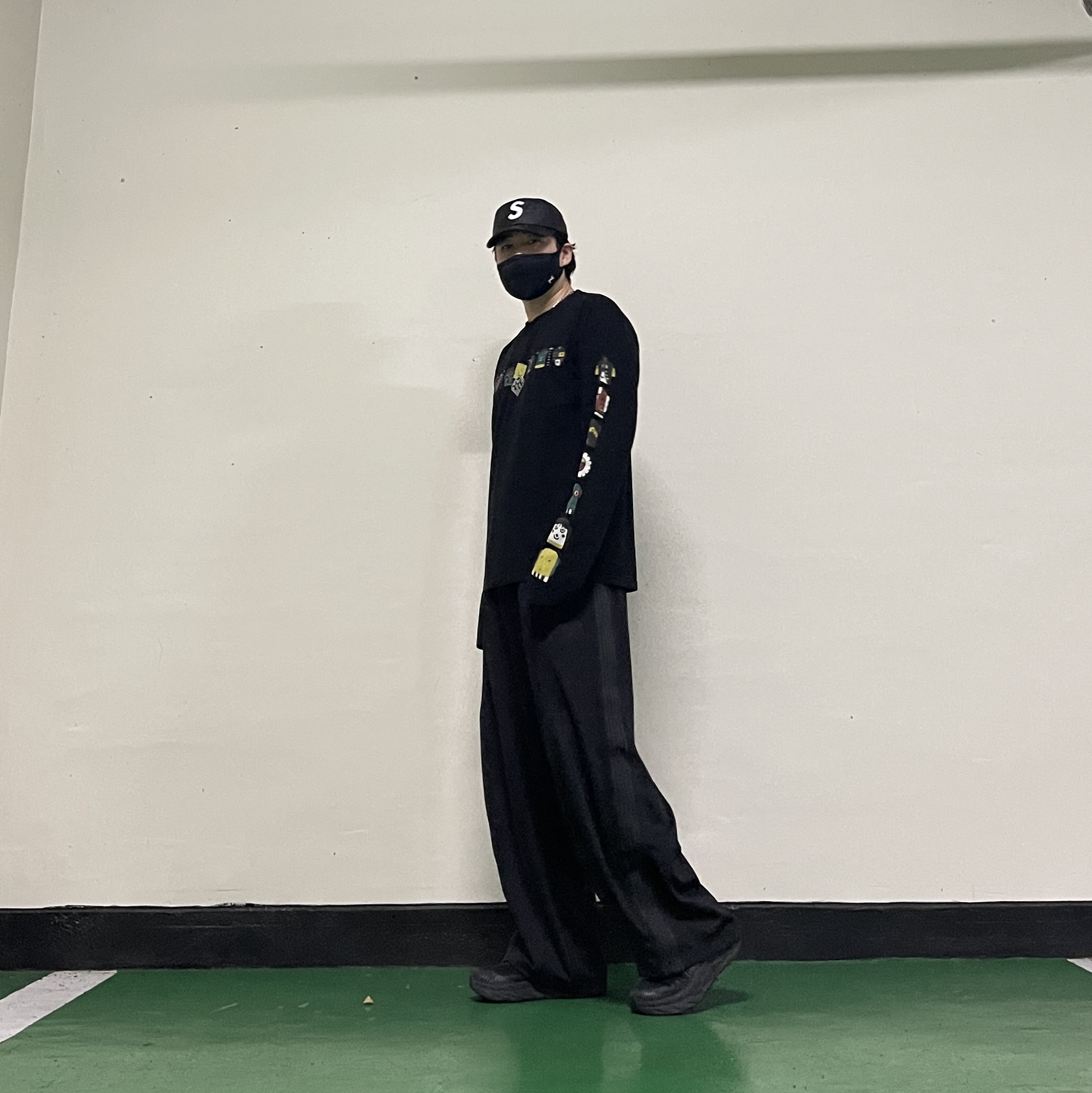 Needles H.D. Track Pants Poly Smooth Black Grey, Kapital 20 Jersey Peckish & Kachina Pt Crew-Long T-Shirt Black 착용 스타일 - 4