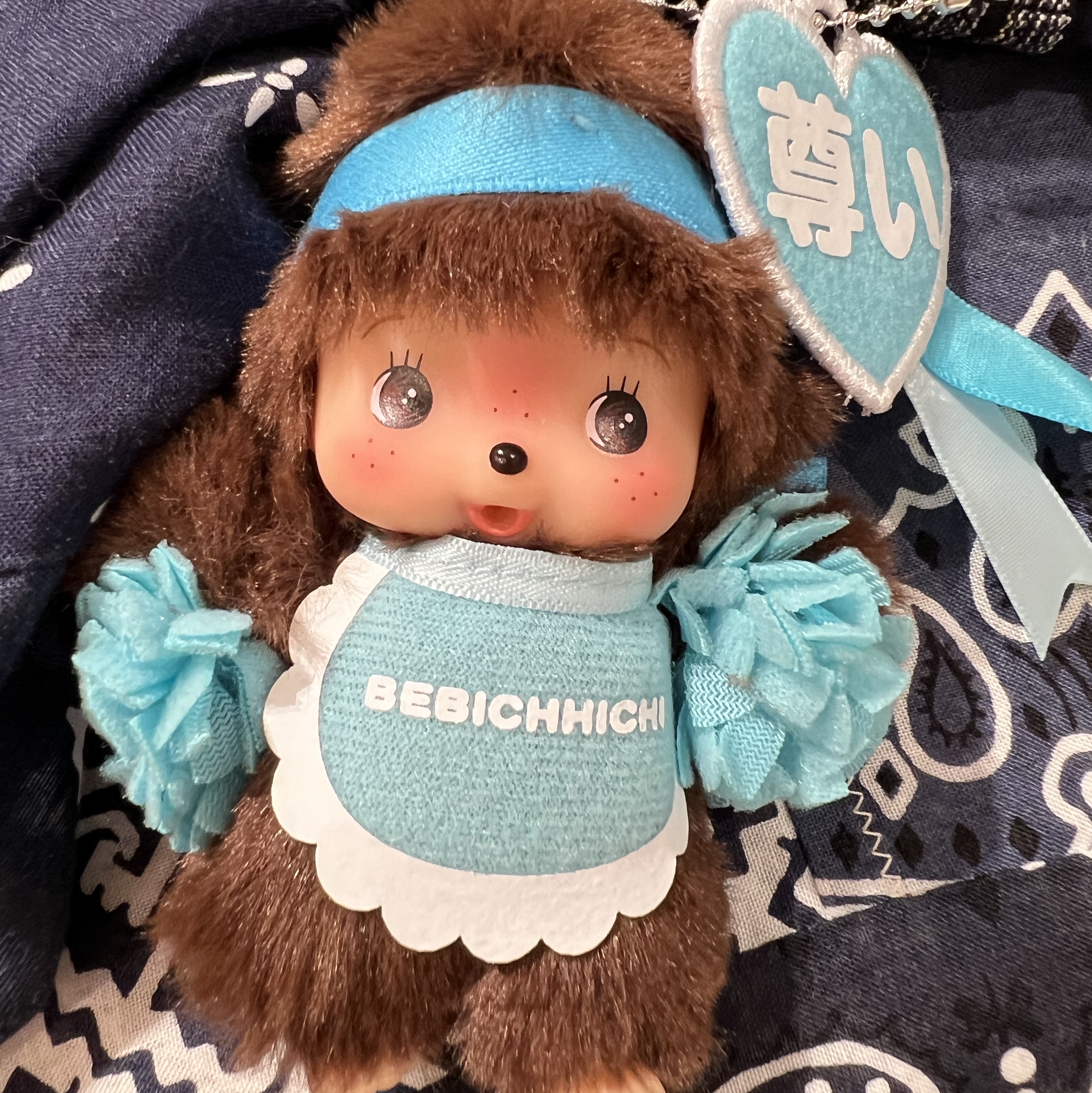 Monchhichi Happy Color Bebichhichi Boy Key Chain Blue 착용 스타일