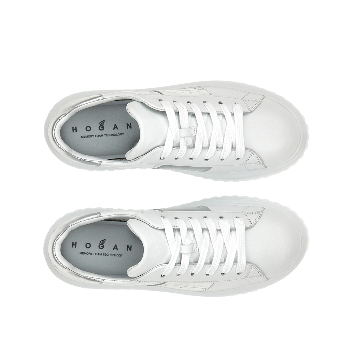 (W) 호간 스트라이프 스니커즈 화이트 실버((W) Hogan Striped Sneakers White Silver) - 2