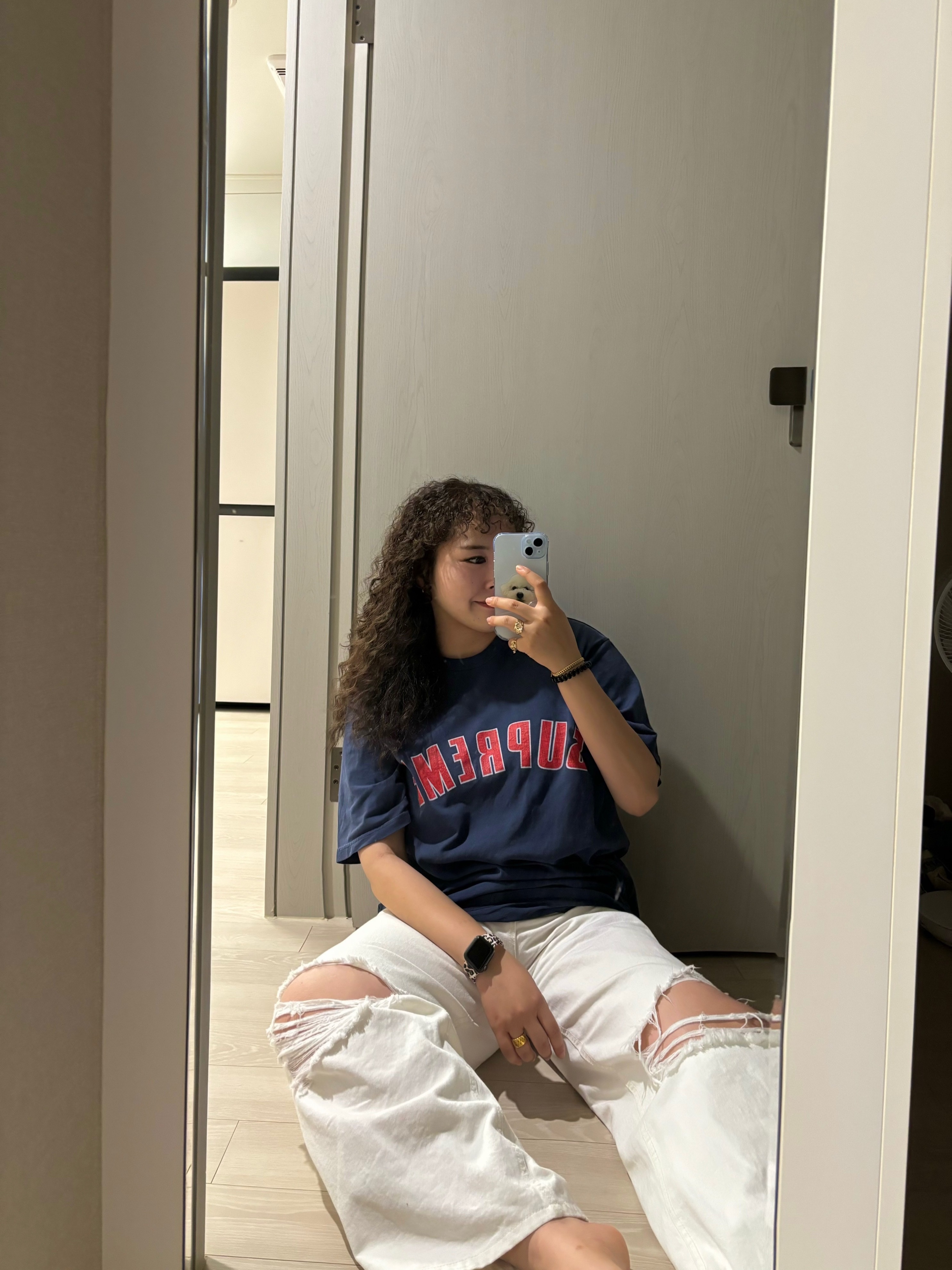 Supreme Cracked Arc S/S Top Navy - 24SS 착용 스타일