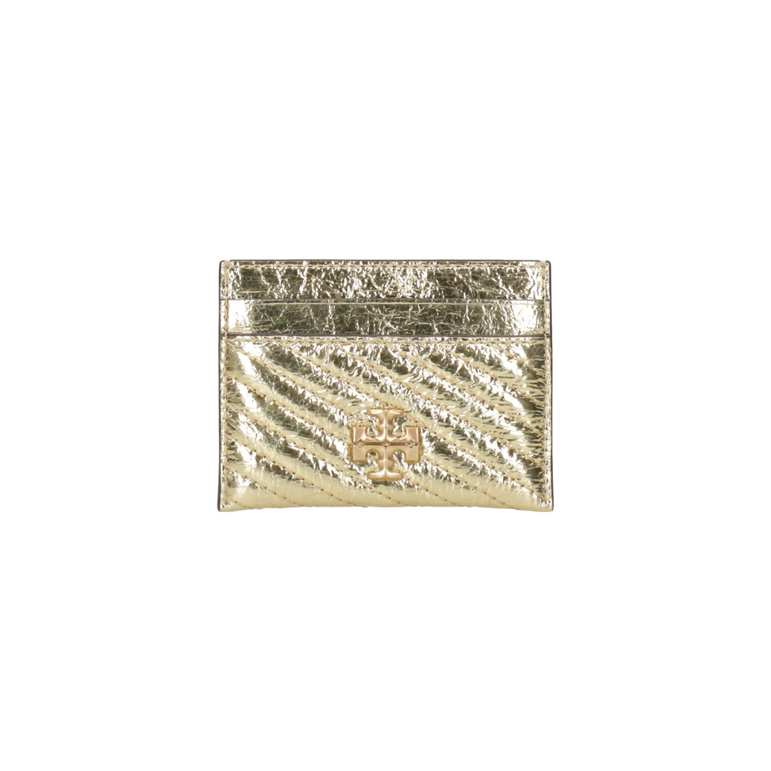 162165-700 Tory Burch Kira Metallic Moto Quilt Card Case Gold