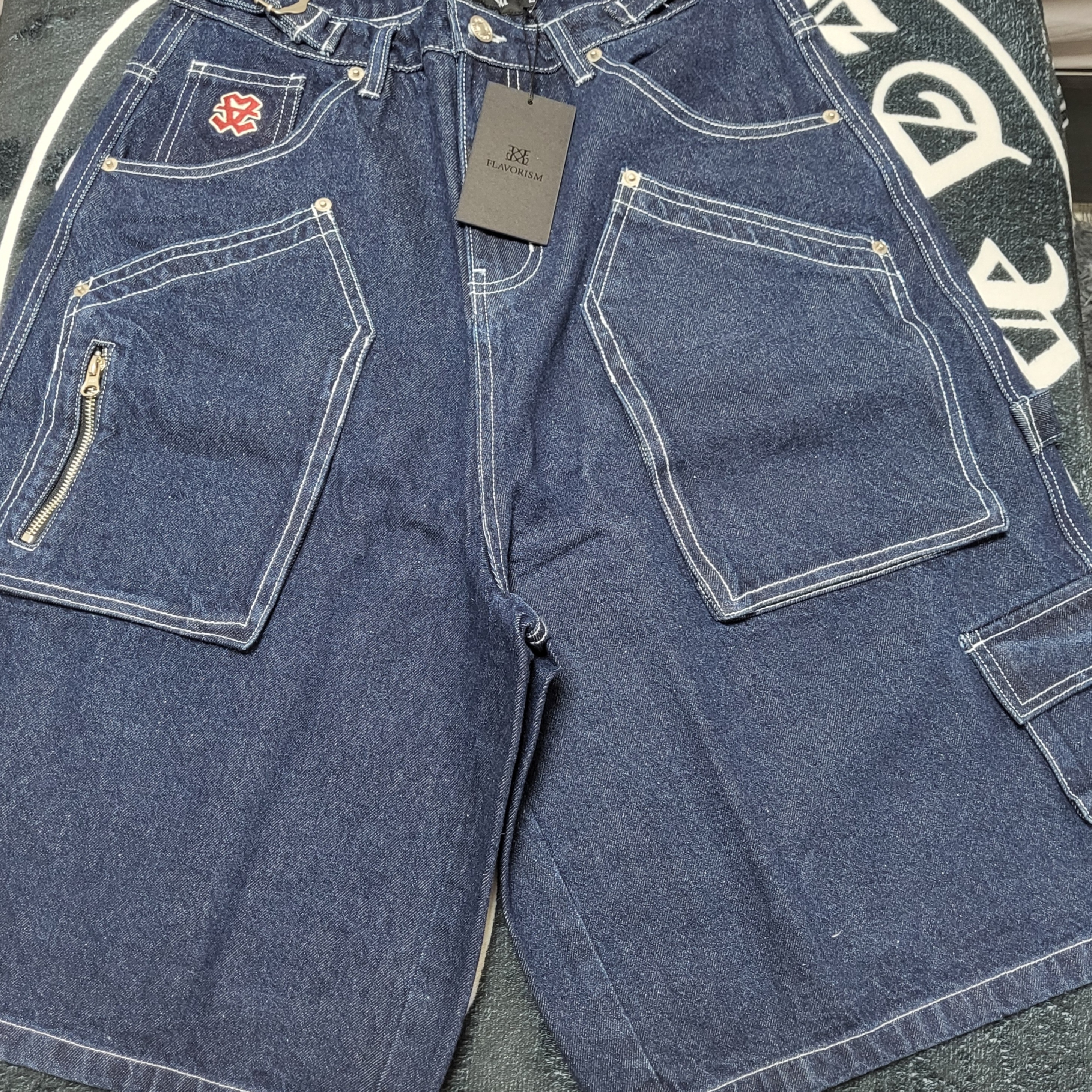 Flavorism Carpenter Bermuda Denim Pants Indigo 착용 스타일 - 1