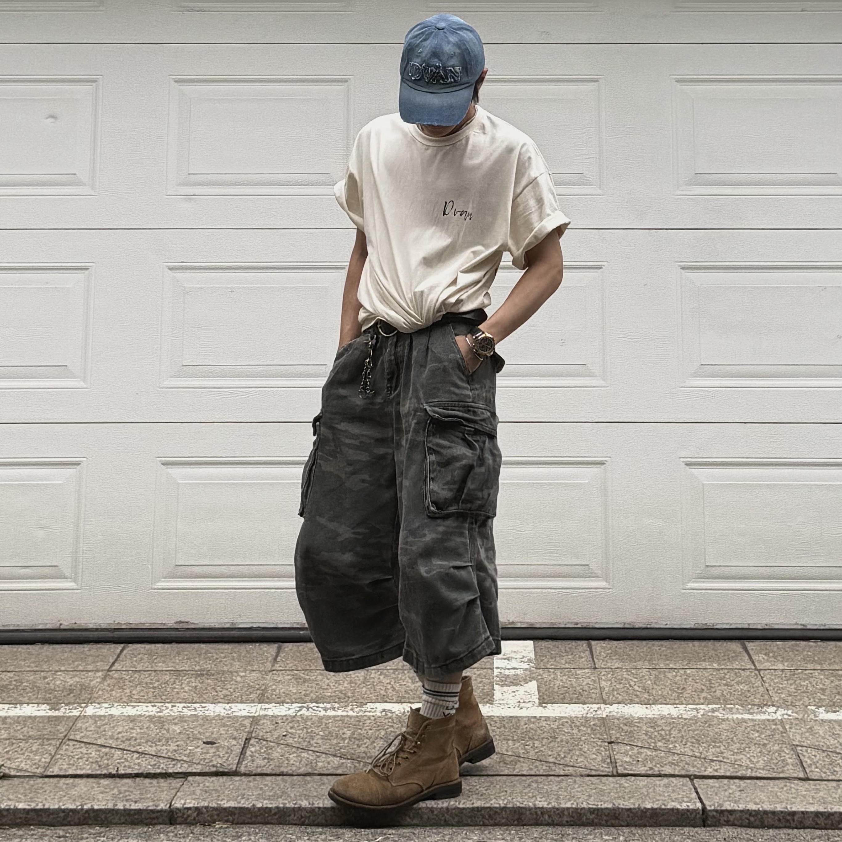 JOSEPHT WorkBoots Beige, Temporary Universe Two Tone Logo Sports Socks 착용 스타일 - 6
