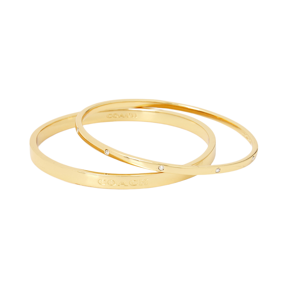 (W) 코치 시그니처 듀오 뱅글 브레이슬릿 골드 - 2팩((W) Coach Signature Duo Bangle Bracelet Gold - 2 Pack)
