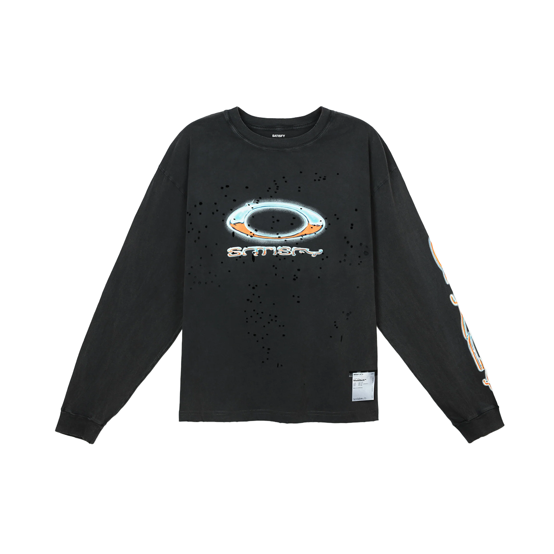 오클리 x 새티스파이 모스테크 롱 티셔츠 에이지드 블랙(Oakley x Satisfy Mothtech Long T-Shirt Aged Black)