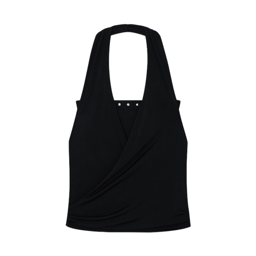 49893 Kashiko Stud Drape Halter Top Black