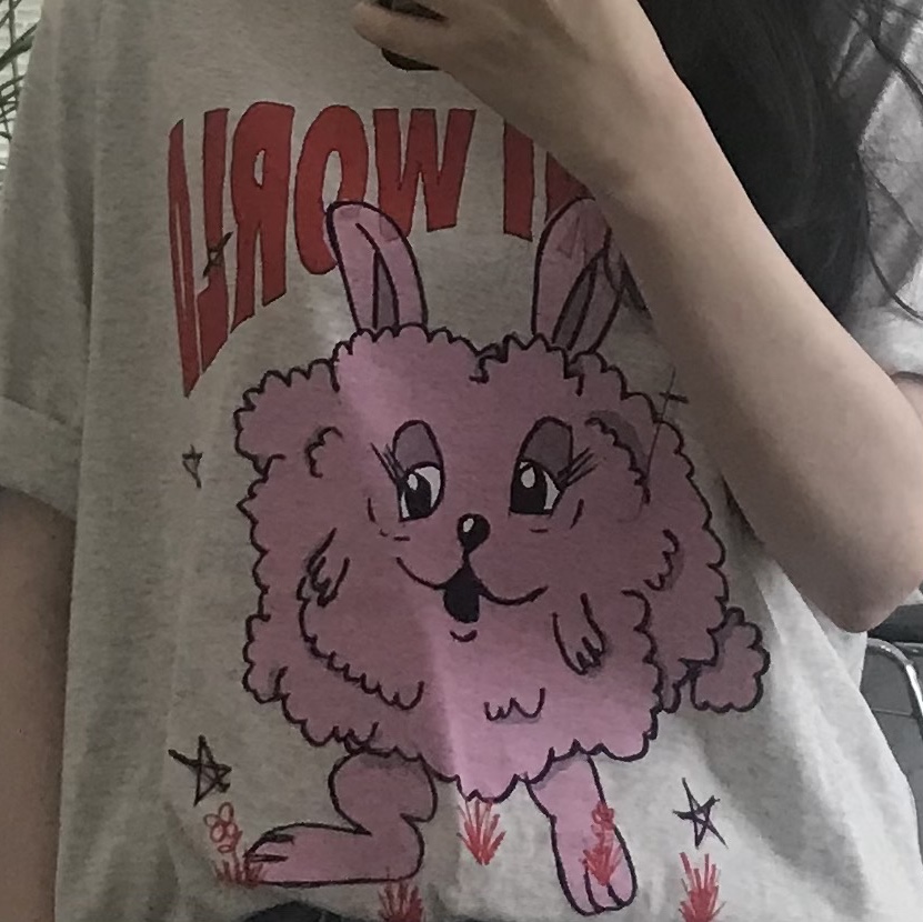 (W) Ganni Bunny T-Shirt Grey Melange Nature 착용 스타일