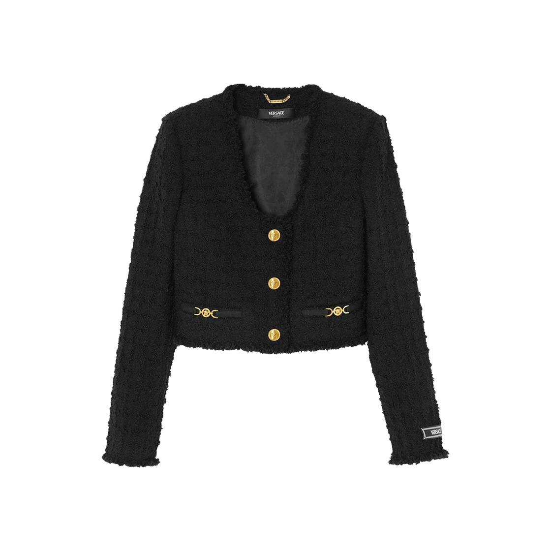 (W) 베르사체 트위드 울 블렌드 크롭 자켓 블랙((W) Versace Tweed Wool Blend Crop Jacket Black)
