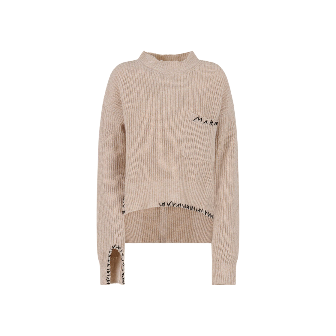 (W) 마르니 멘딩 디테일 오트 물리네 울 스웨터 씨쉘((W) Marni Mending Detail Oat Mouline Wool Sweater Seashell)