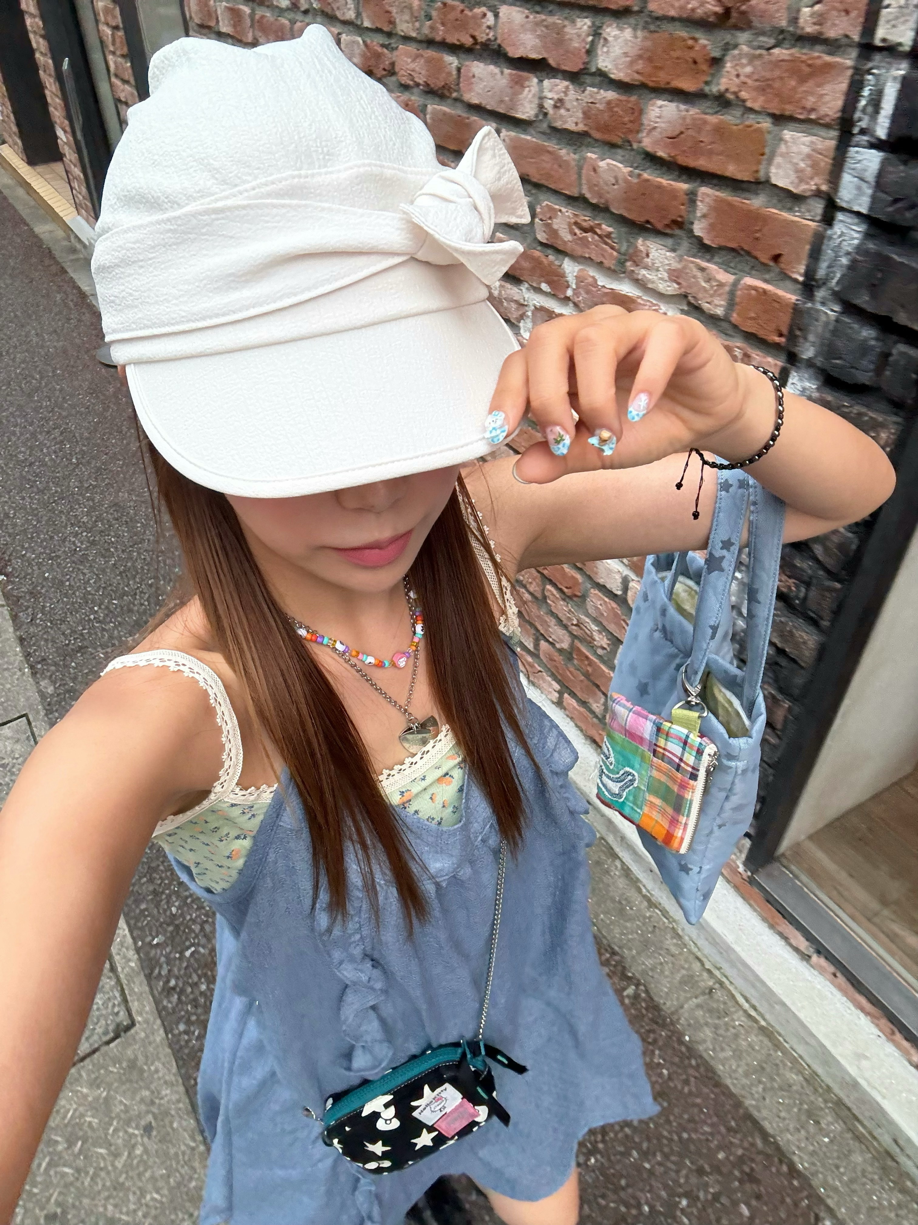 COYSEIO Ribbon Tie Cap Ivory, (W) Hysteric Glamour On Skull Pick Necklace Silver 착용 스타일